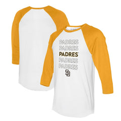 San Diego Padres Tiny Turnip Women's Stacked 3/4-Sleeve Raglan T-Shirt - White/Gold - MLB Lifestyle