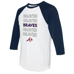Atlanta Braves Tiny Turnip Women's Stacked 3/4-Sleeve Raglan T-Shirt - White/Navy - MLB Discount