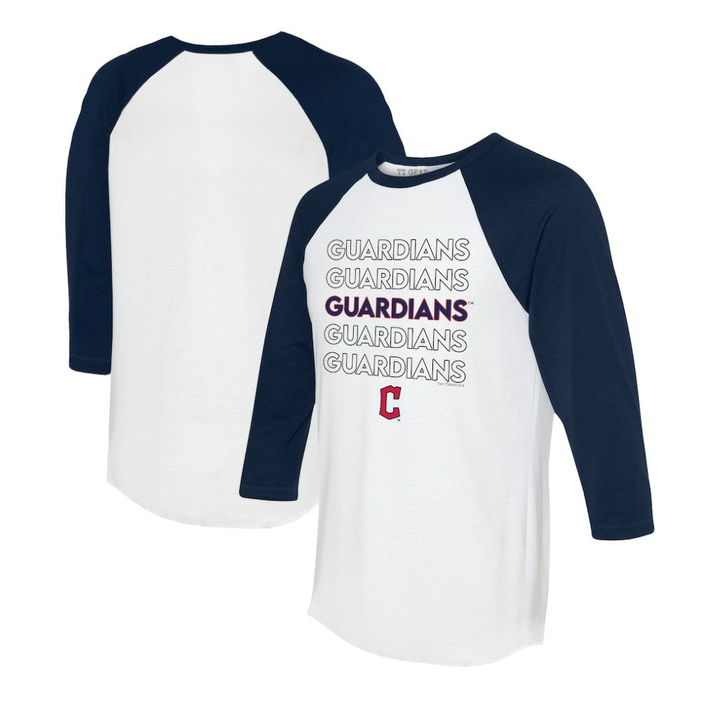 Cleveland Guardians Tiny Turnip Women's Stacked 3/4-Sleeve Raglan T-Shirt - White/Navy - MLB on Sale