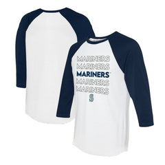 Seattle Mariners Tiny Turnip Women's Stacked 3/4-Sleeve Raglan T-Shirt - White/Navy - MLB Lifestyle