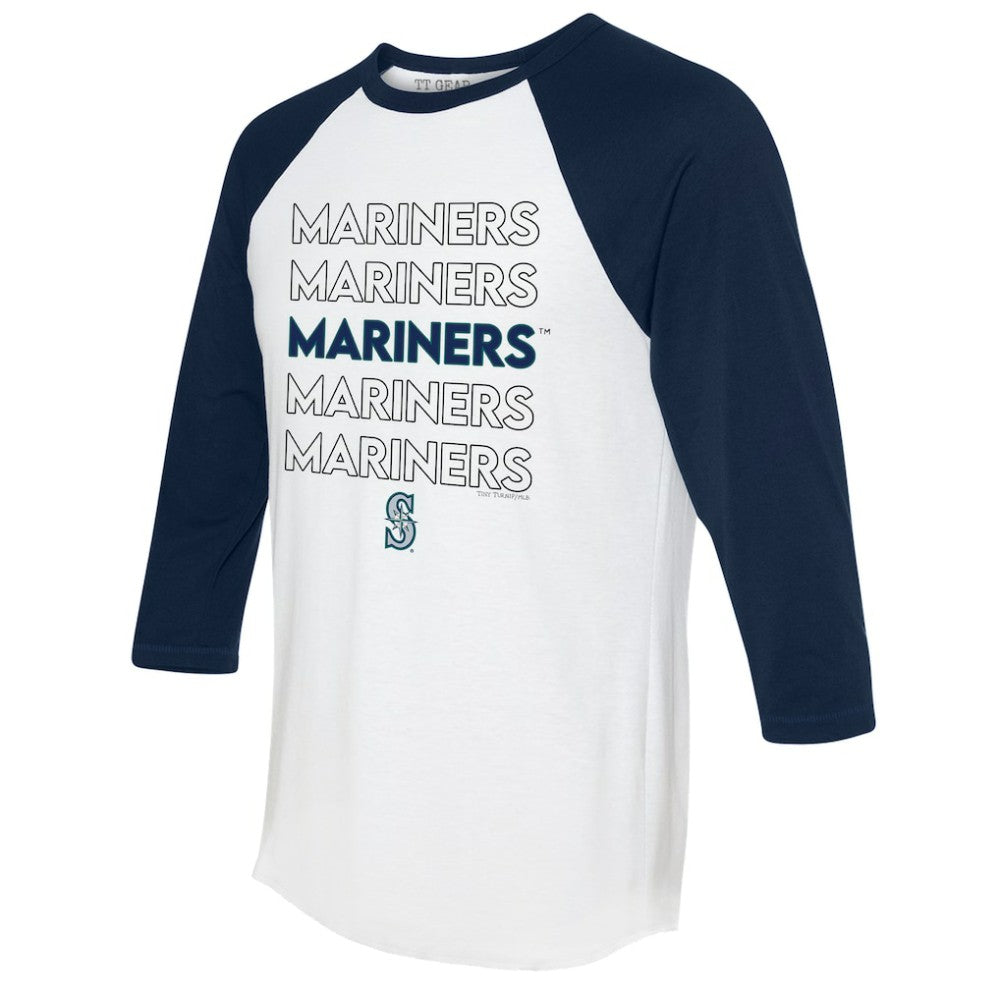 Seattle Mariners Tiny Turnip Women's Stacked 3/4-Sleeve Raglan T-Shirt - White/Navy - MLB Lifestyle