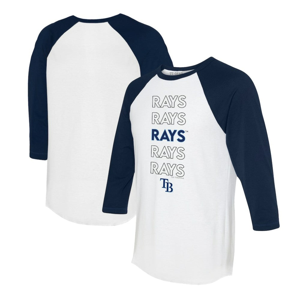 Tampa Bay Rays Tiny Turnip Women's Stacked 3/4-Sleeve Raglan T-Shirt - White/Navy - MLB Online