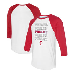 Philadelphia Phillies Tiny Turnip Unisex Stacked 3/4-Sleeve Raglan T-Shirt - White/Red - MLB Lifestyle