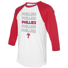 Philadelphia Phillies Tiny Turnip Unisex Stacked 3/4-Sleeve Raglan T-Shirt - White/Red - MLB Lifestyle