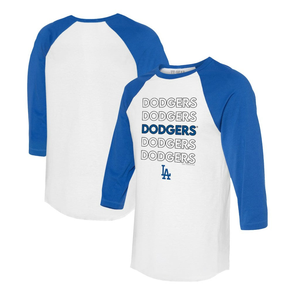 Los Angeles Dodgers Tiny Turnip Unisex Stacked 3/4-Sleeve Raglan T-Shirt - White/Royal - MLB Discount