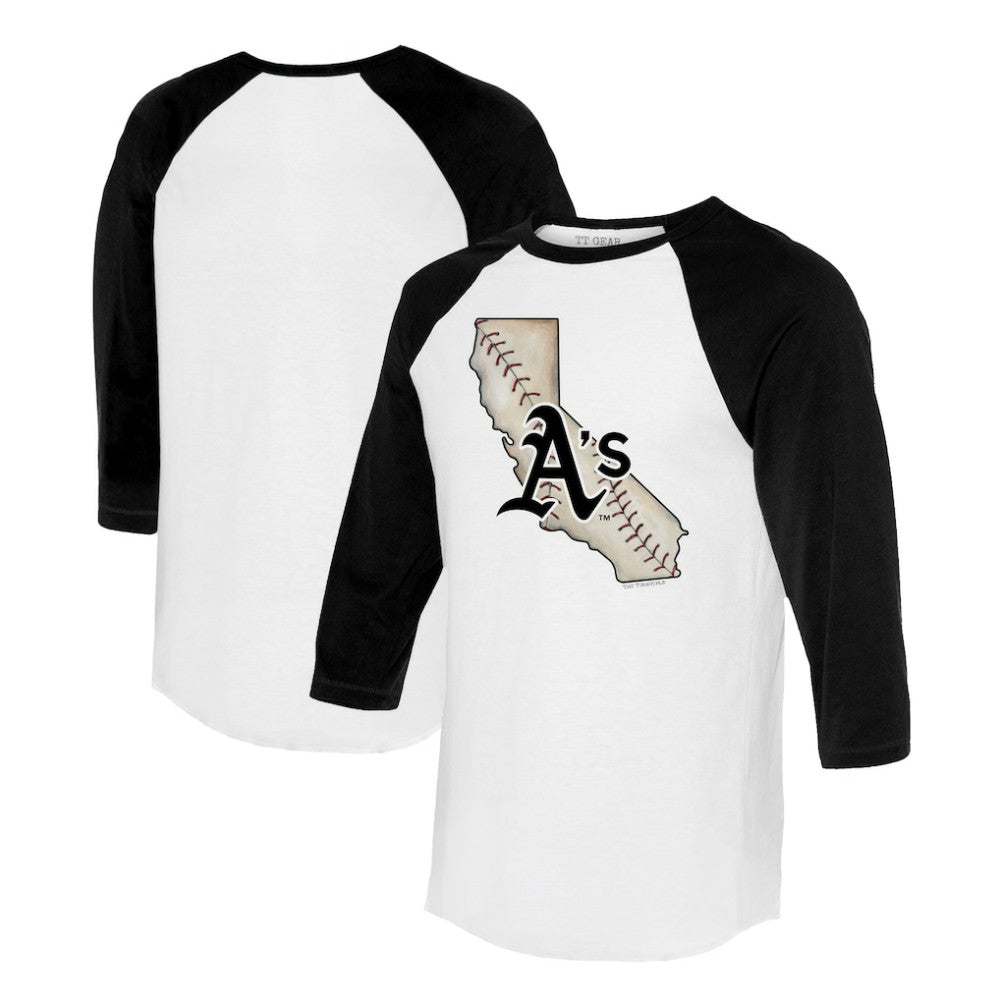 Athletics Tiny Turnip Unisex State Outline 3/4-Sleeve Raglan T-Shirt - White/Black - MLB Online