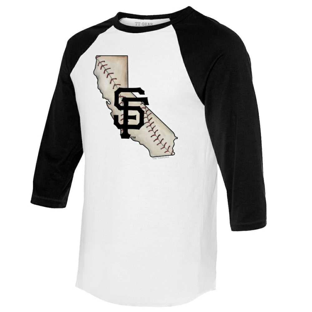 San Francisco Giants Tiny Turnip Unisex State Outline 3/4-Sleeve Raglan T-Shirt - White/Black - MLB Lifestyle
