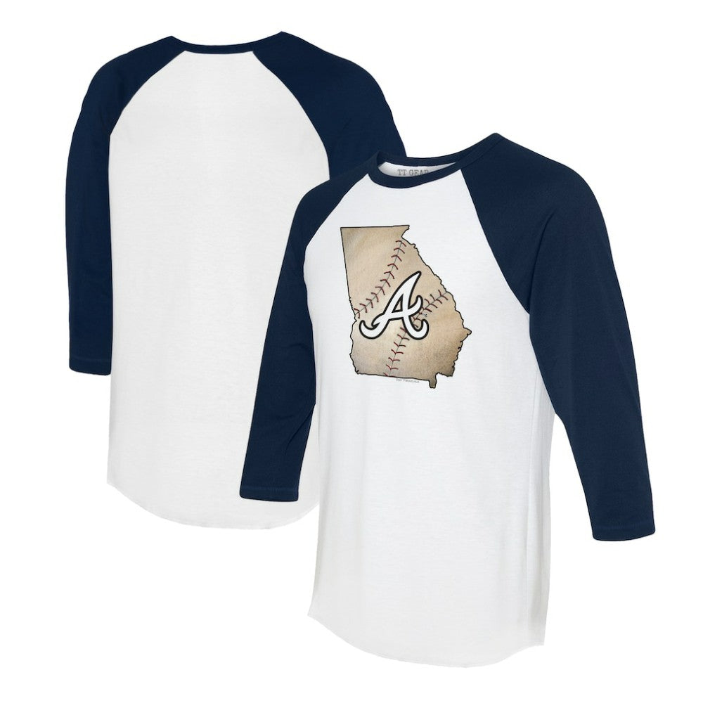 Atlanta Braves Tiny Turnip Unisex State Outline 3/4-Sleeve Raglan T-Shirt - White/Navy - MLB Sale