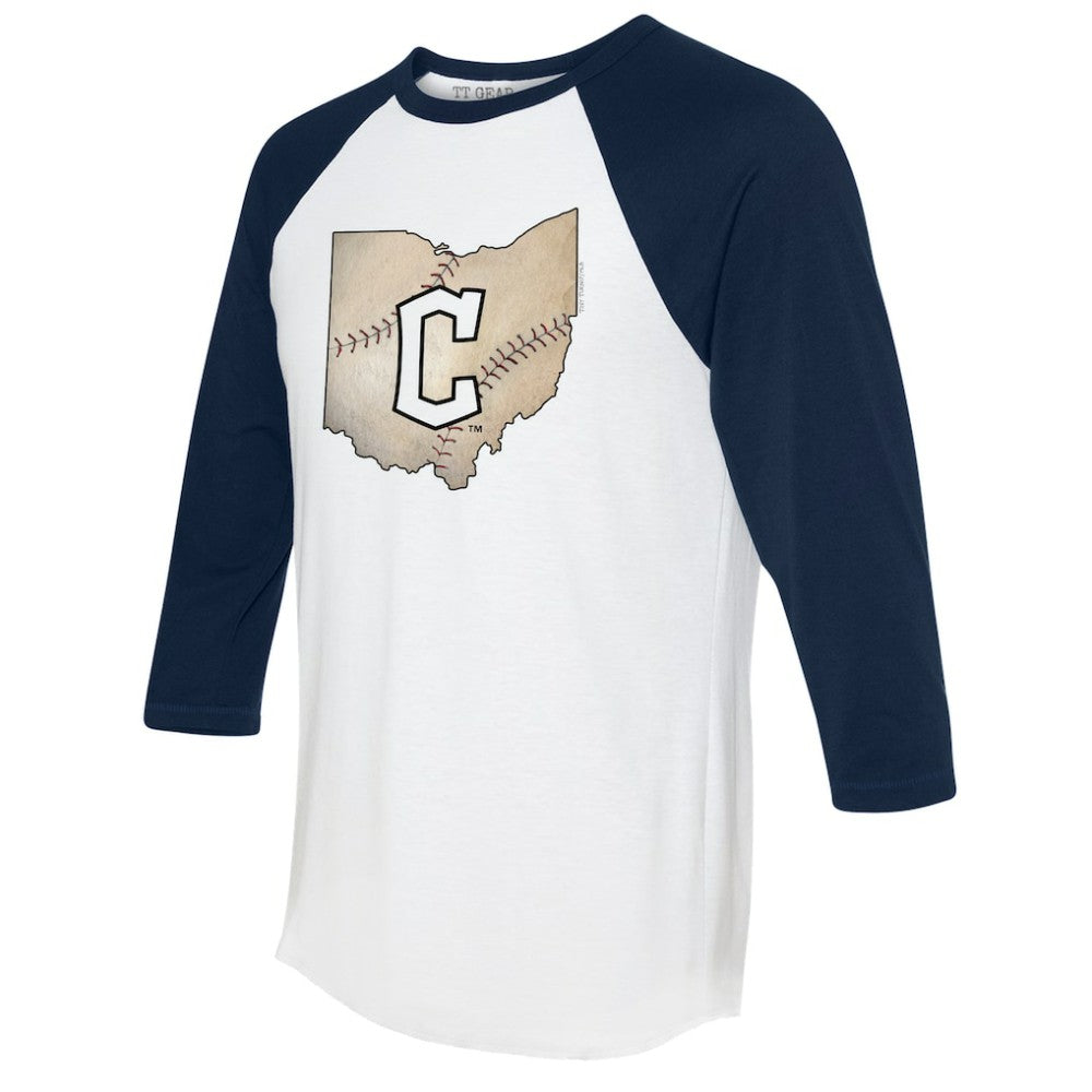 Cleveland Guardians Tiny Turnip Unisex State Outline 3/4-Sleeve Raglan T-Shirt - White/Navy - MLB on Sale