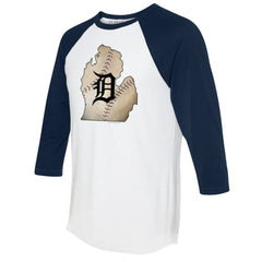 Detroit Tigers Tiny Turnip Unisex State Outline 3/4-Sleeve Raglan T-Shirt - White/Navy - MLB on Sale