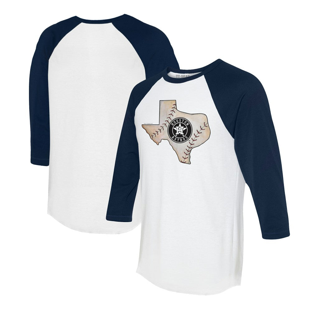 Houston Astros Tiny Turnip Unisex State Outline 3/4-Sleeve Raglan T-Shirt - White/Navy - MLB on Sale