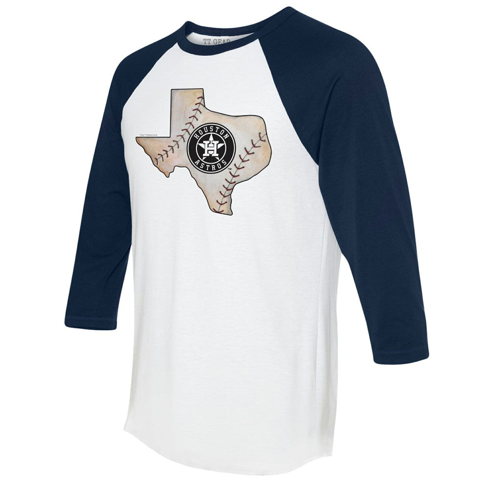 Houston Astros Tiny Turnip Unisex State Outline 3/4-Sleeve Raglan T-Shirt - White/Navy - MLB on Sale