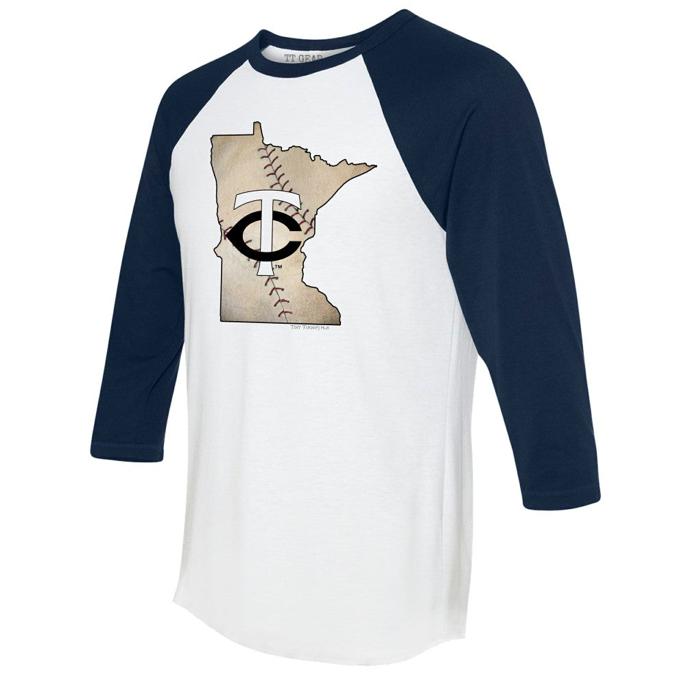 Minnesota Twins Tiny Turnip Unisex State Outline 3/4-Sleeve Raglan T-Shirt - White/Navy - MLB Sale