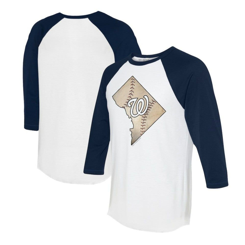 Washington Nationals Tiny Turnip Unisex State Outline 3/4-Sleeve Raglan T-Shirt - White/Navy - MLB Sale