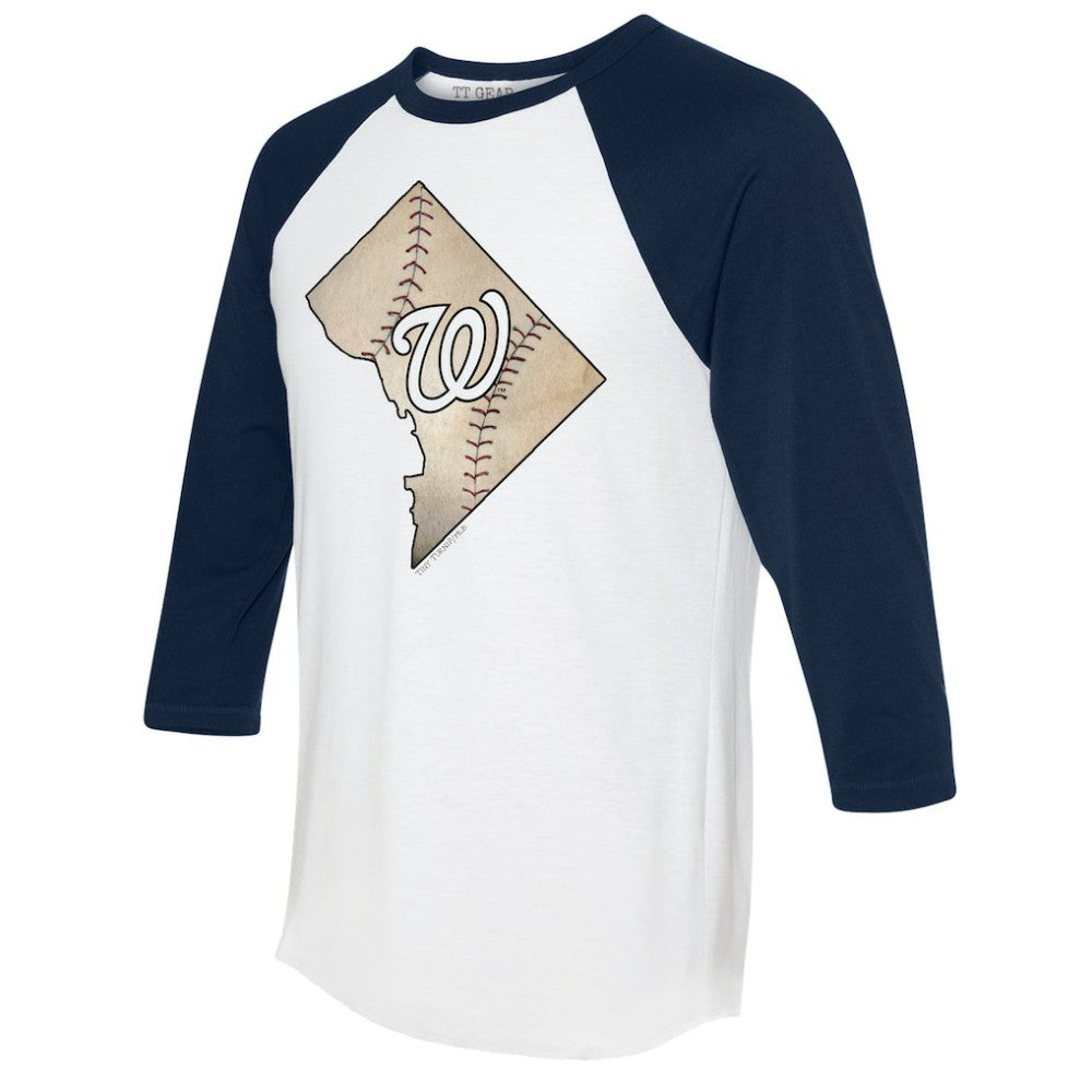 Washington Nationals Tiny Turnip Unisex State Outline 3/4-Sleeve Raglan T-Shirt - White/Navy - MLB Sale