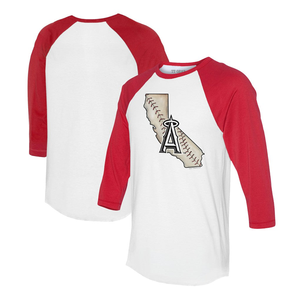 Los Angeles Angels Tiny Turnip Unisex State Outline 3/4-Sleeve Raglan T-Shirt - White/Red - MLB Discount