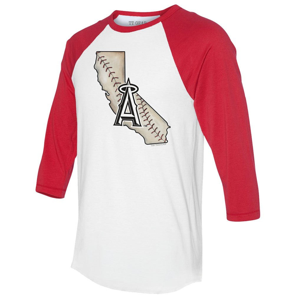 Los Angeles Angels Tiny Turnip Unisex State Outline 3/4-Sleeve Raglan T-Shirt - White/Red - MLB Discount