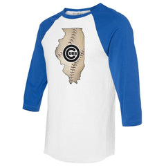 Chicago Cubs Tiny Turnip Unisex State Outline 3/4-Sleeve Raglan T-Shirt - White/Royal - MLB Sale