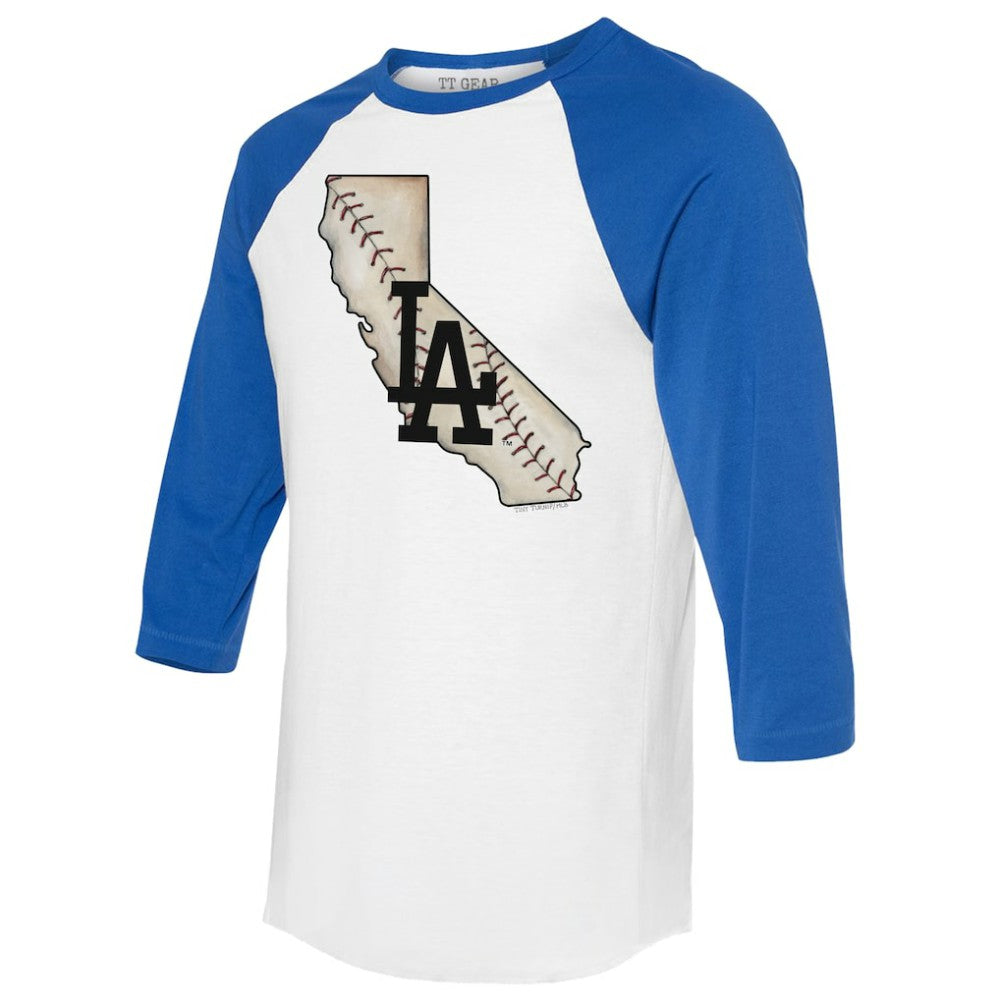 Los Angeles Dodgers Tiny Turnip Unisex State Outline 3/4-Sleeve Raglan T-Shirt - White/Royal - MLB Discount