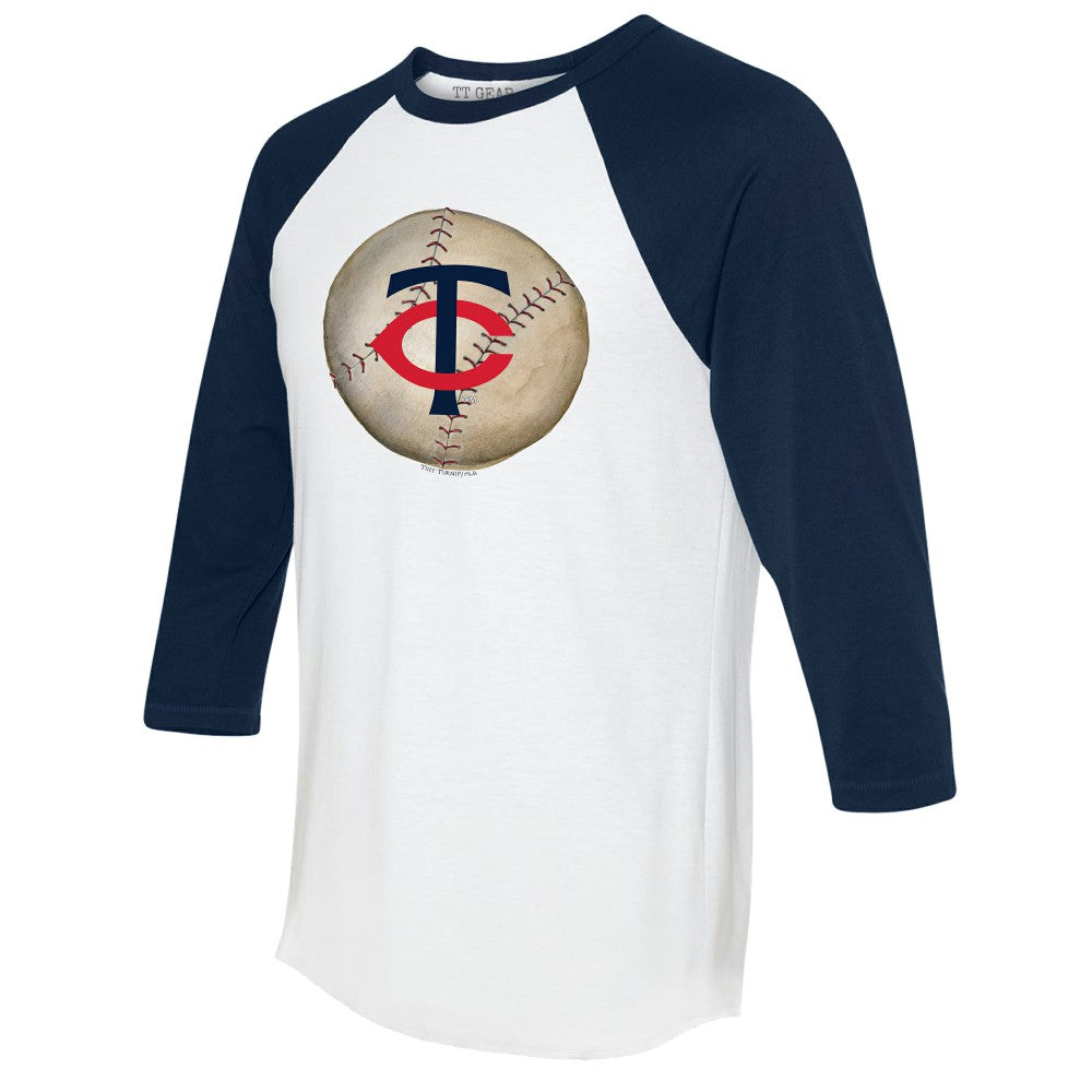 Minnesota Twins Tiny Turnip Unisex Stitched Baseball 3/4-Sleeve Raglan T-Shirt - White/Navy - MLB Lifestyle