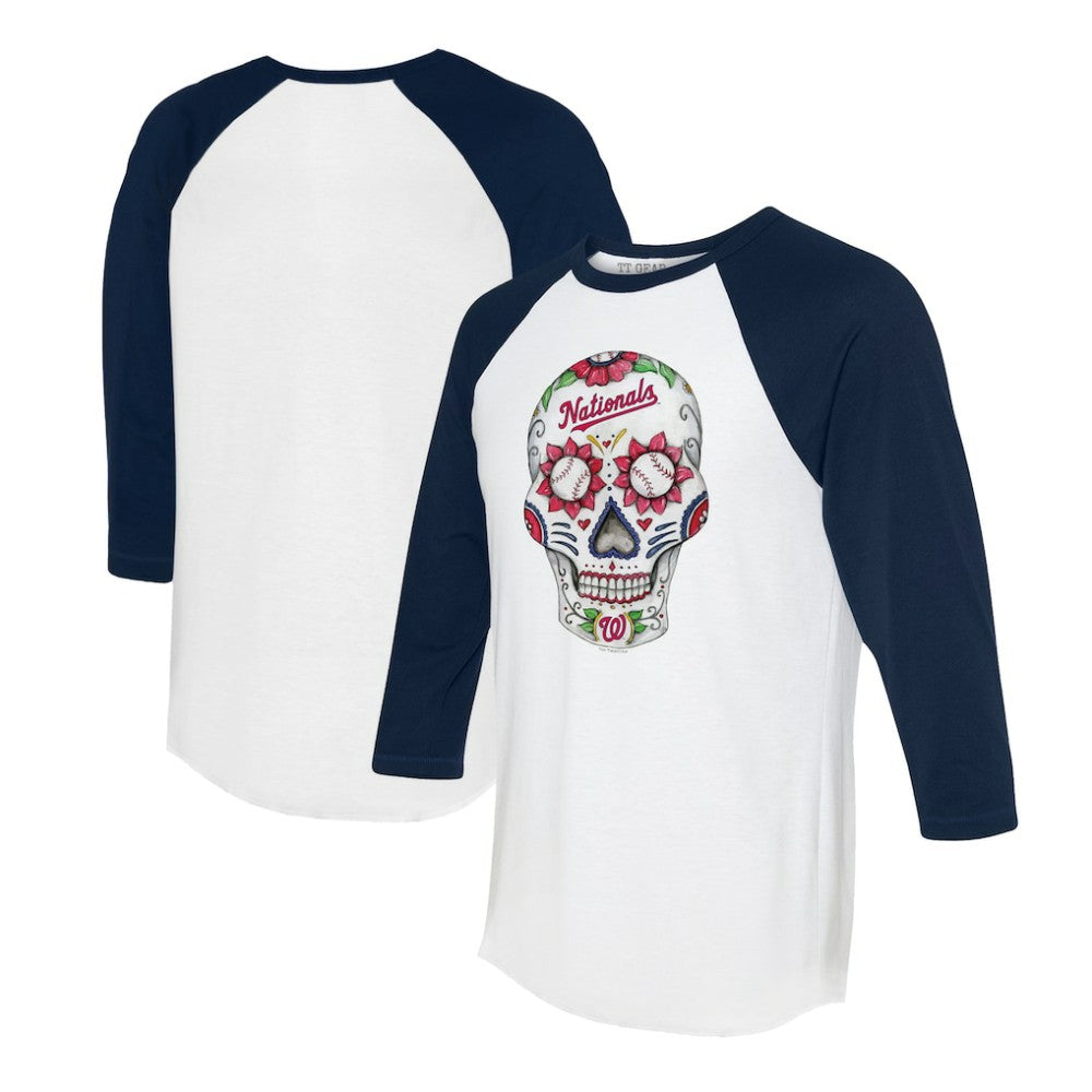 Washington Nationals Tiny Turnip Unisex Sugar Skull 3/4-Sleeve Raglan T-Shirt - White/Navy - MLB Online