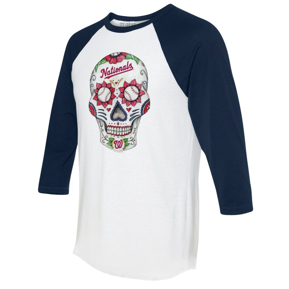 Washington Nationals Tiny Turnip Unisex Sugar Skull 3/4-Sleeve Raglan T-Shirt - White/Navy - MLB Online