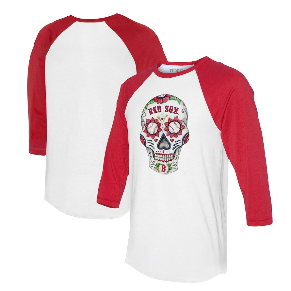 Boston Red Sox Tiny Turnip Unisex Sugar Skull 3/4-Sleeve Raglan T-Shirt - White/Red - MLB Discount