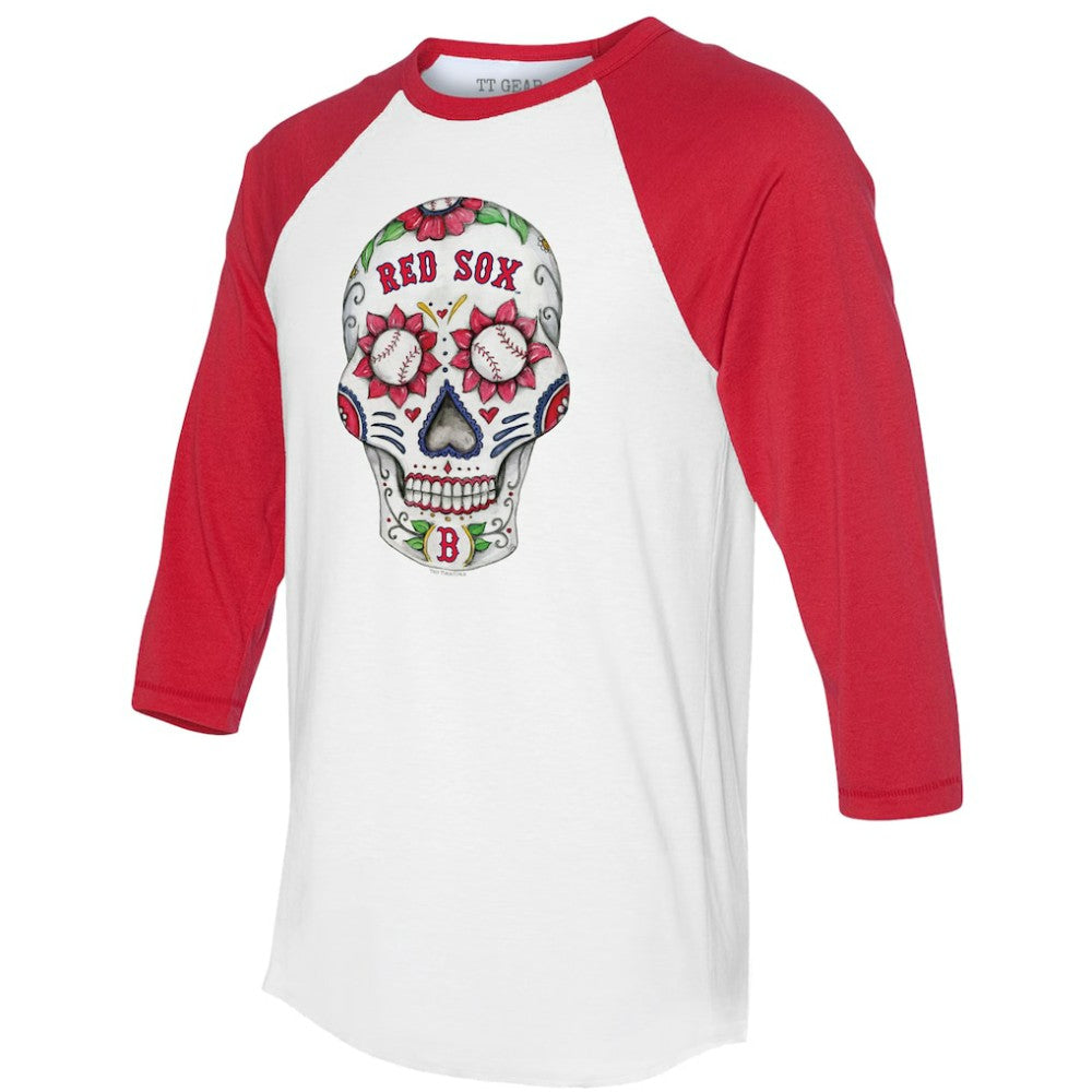 Boston Red Sox Tiny Turnip Unisex Sugar Skull 3/4-Sleeve Raglan T-Shirt - White/Red - MLB Discount
