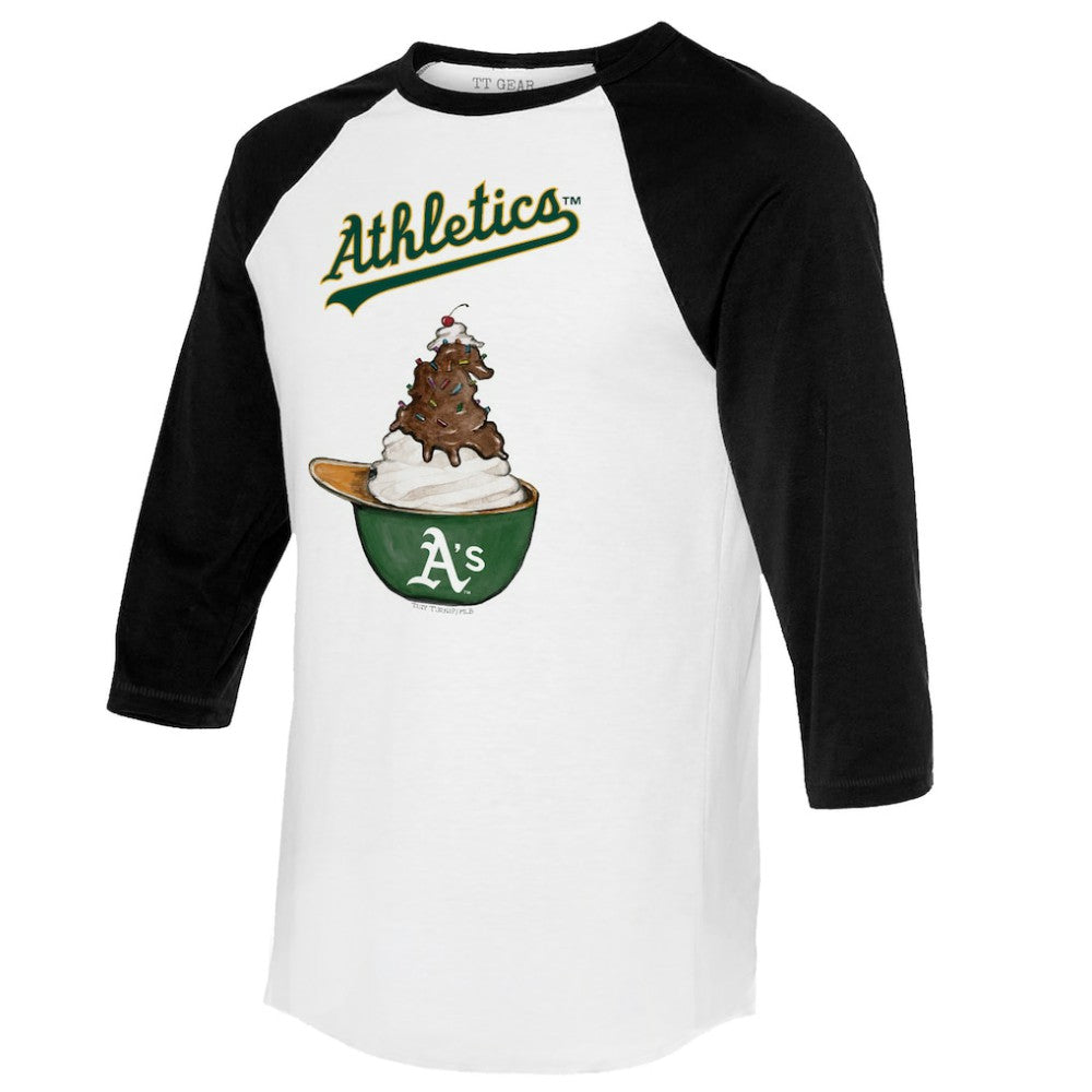 Athletics Tiny Turnip Unisex Sundae Helmet 3/4-Sleeve Raglan T-Shirt - White/Black - MLB Online