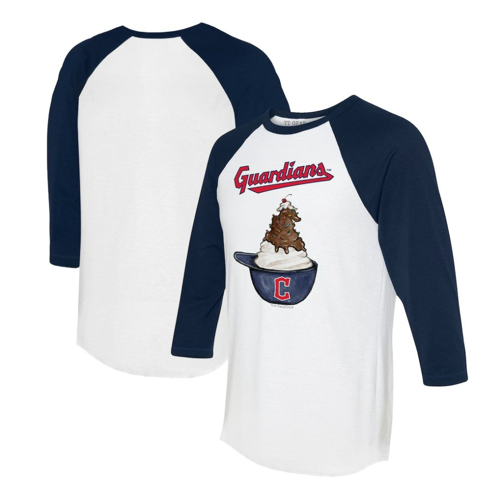 Cleveland Guardians Tiny Turnip Unisex Sundae Helmet 3/4-Sleeve Raglan T-Shirt - White/Navy - MLB Sale