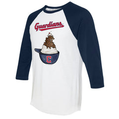 Cleveland Guardians Tiny Turnip Unisex Sundae Helmet 3/4-Sleeve Raglan T-Shirt - White/Navy - MLB Sale