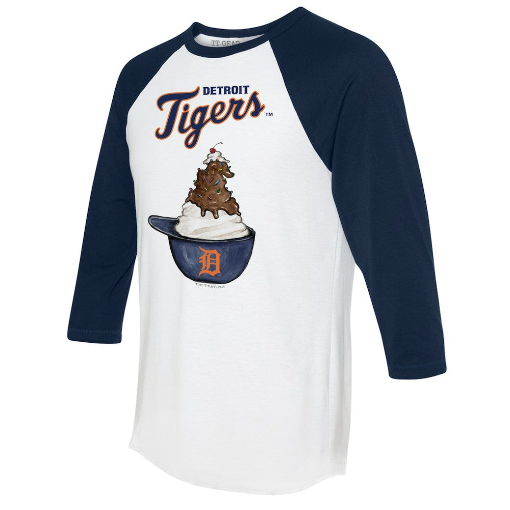 Detroit Tigers Tiny Turnip Unisex Sundae Helmet 3/4-Sleeve Raglan T-Shirt - White/Navy - MLB Discount