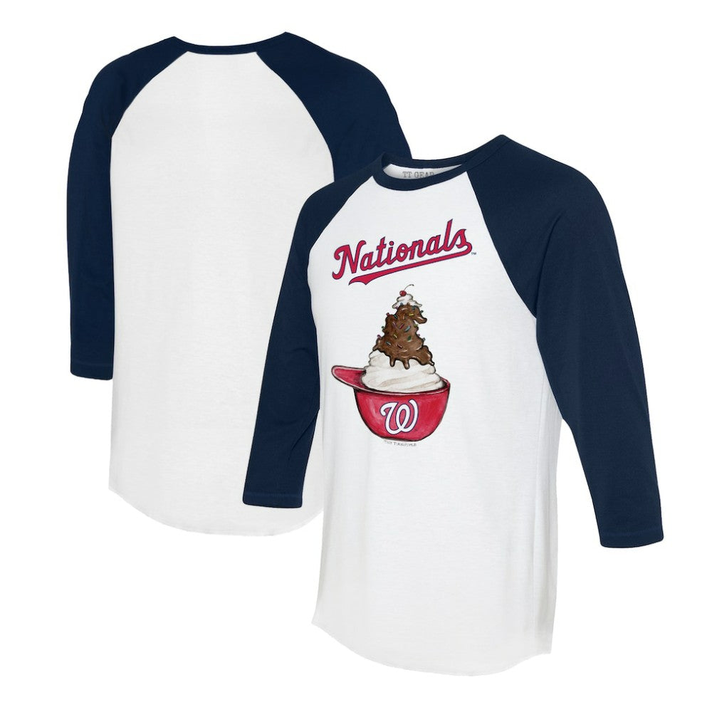 Washington Nationals Tiny Turnip Unisex Sundae Helmet 3/4-Sleeve Raglan T-Shirt - White/Navy - MLB Sale