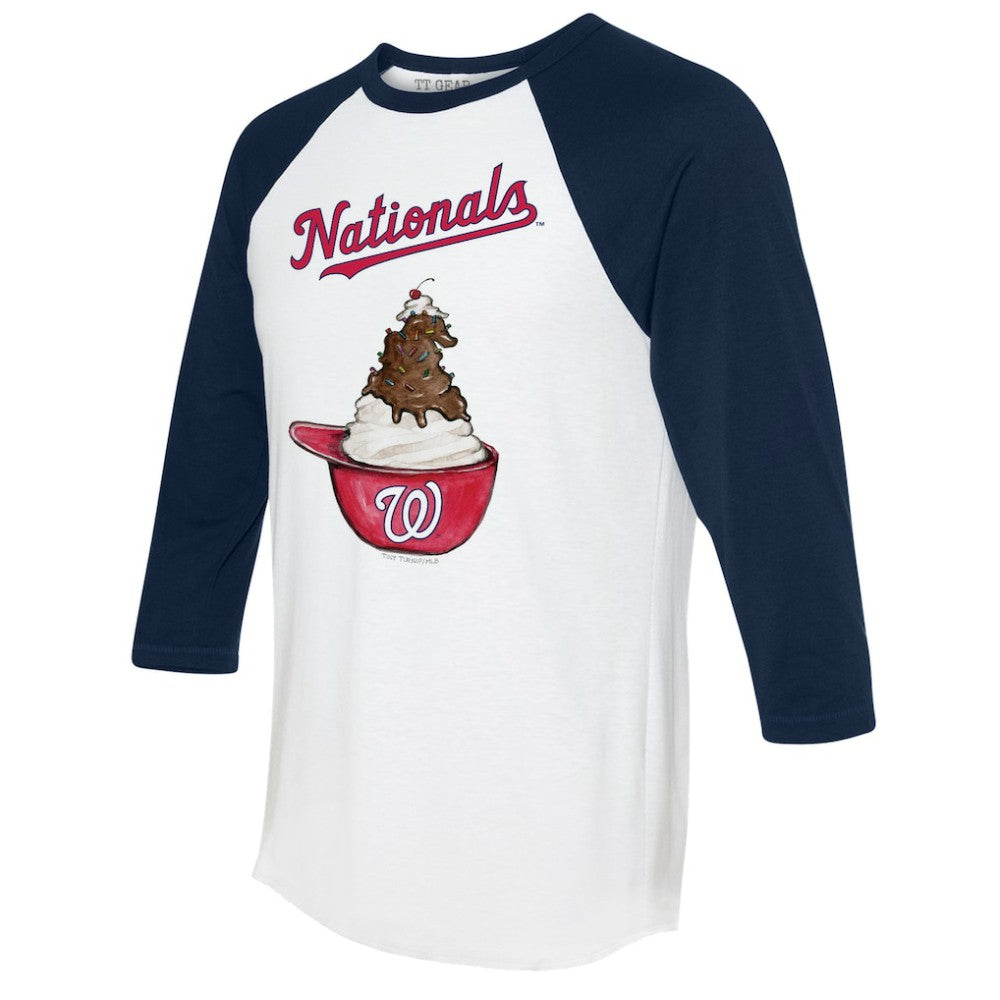 Washington Nationals Tiny Turnip Unisex Sundae Helmet 3/4-Sleeve Raglan T-Shirt - White/Navy - MLB Sale