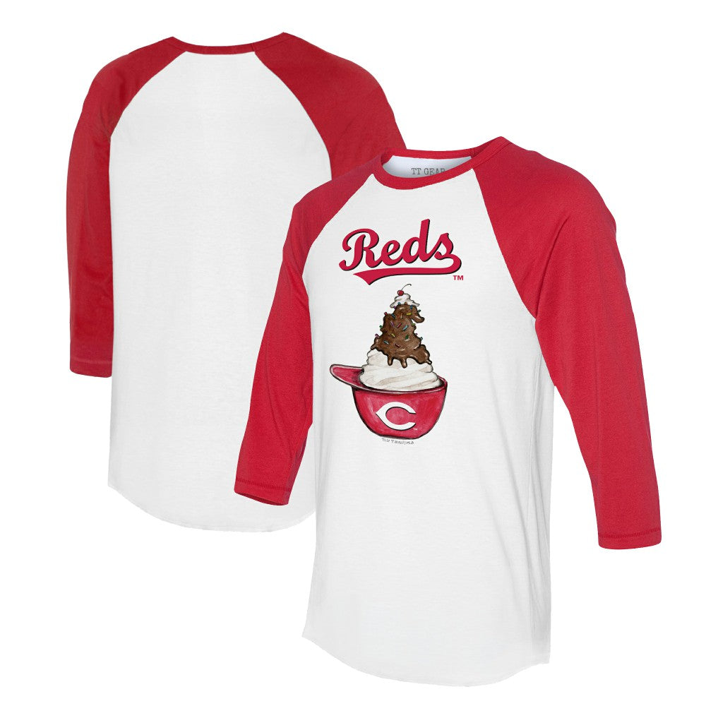 Cincinnati Reds Tiny Turnip Unisex Sundae Helmet 3/4-Sleeve Raglan T-Shirt - White/Red - MLB Online