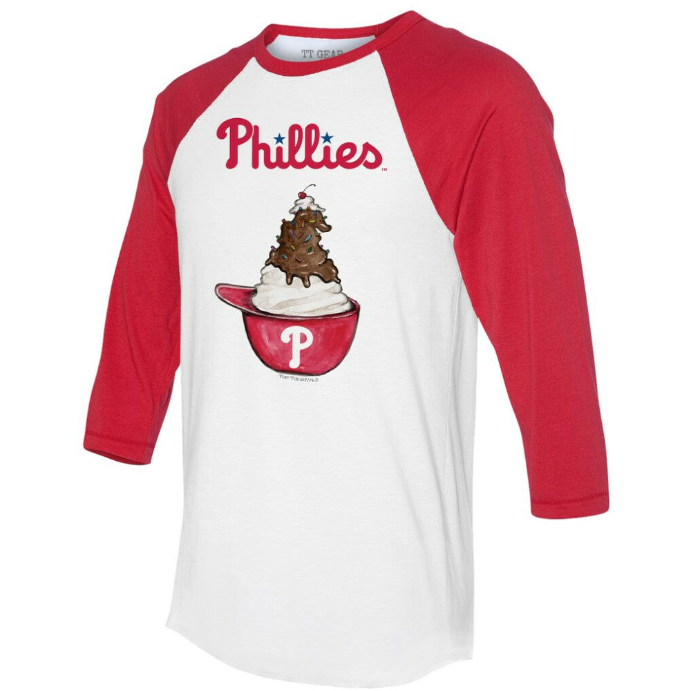 Philadelphia Phillies Tiny Turnip Unisex Sundae Helmet 3/4-Sleeve Raglan T-Shirt - White/Red - MLB Discount