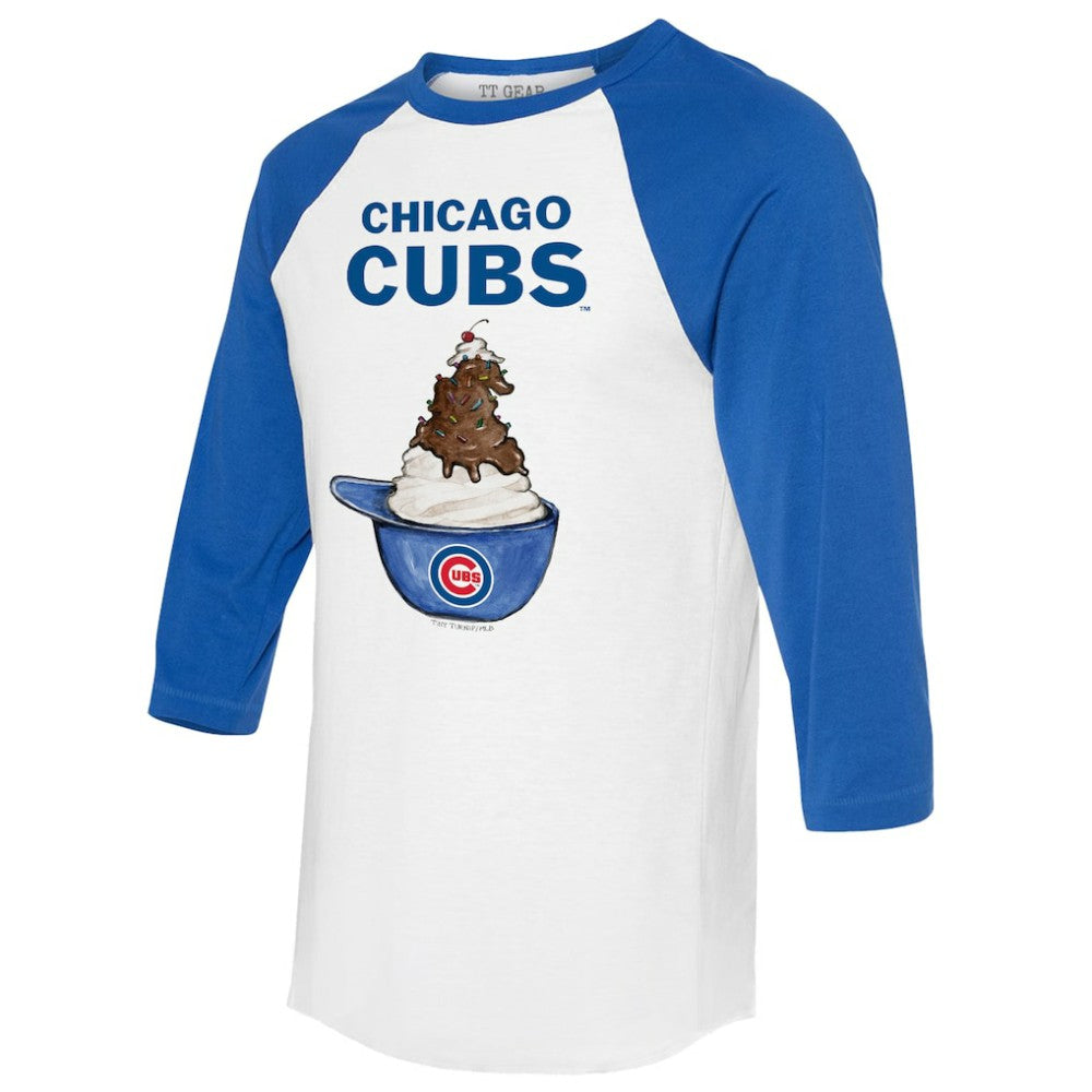 Chicago Cubs Tiny Turnip Unisex Sundae Helmet 3/4-Sleeve Raglan T-Shirt - White/Royal - MLB on Sale