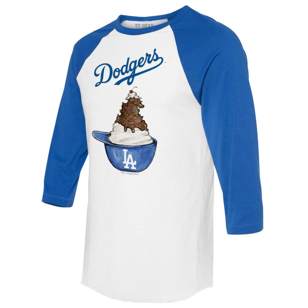 Los Angeles Dodgers Tiny Turnip Unisex Sundae Helmet 3/4-Sleeve Raglan T-Shirt - White/Royal - MLB on Sale