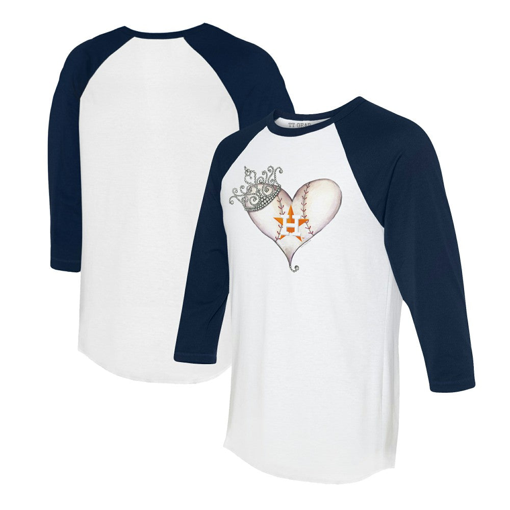 Houston Astros Tiny Turnip Unisex Tiara Heart 3/4-Sleeve Raglan T-Shirt - White/Navy - MLB Discount