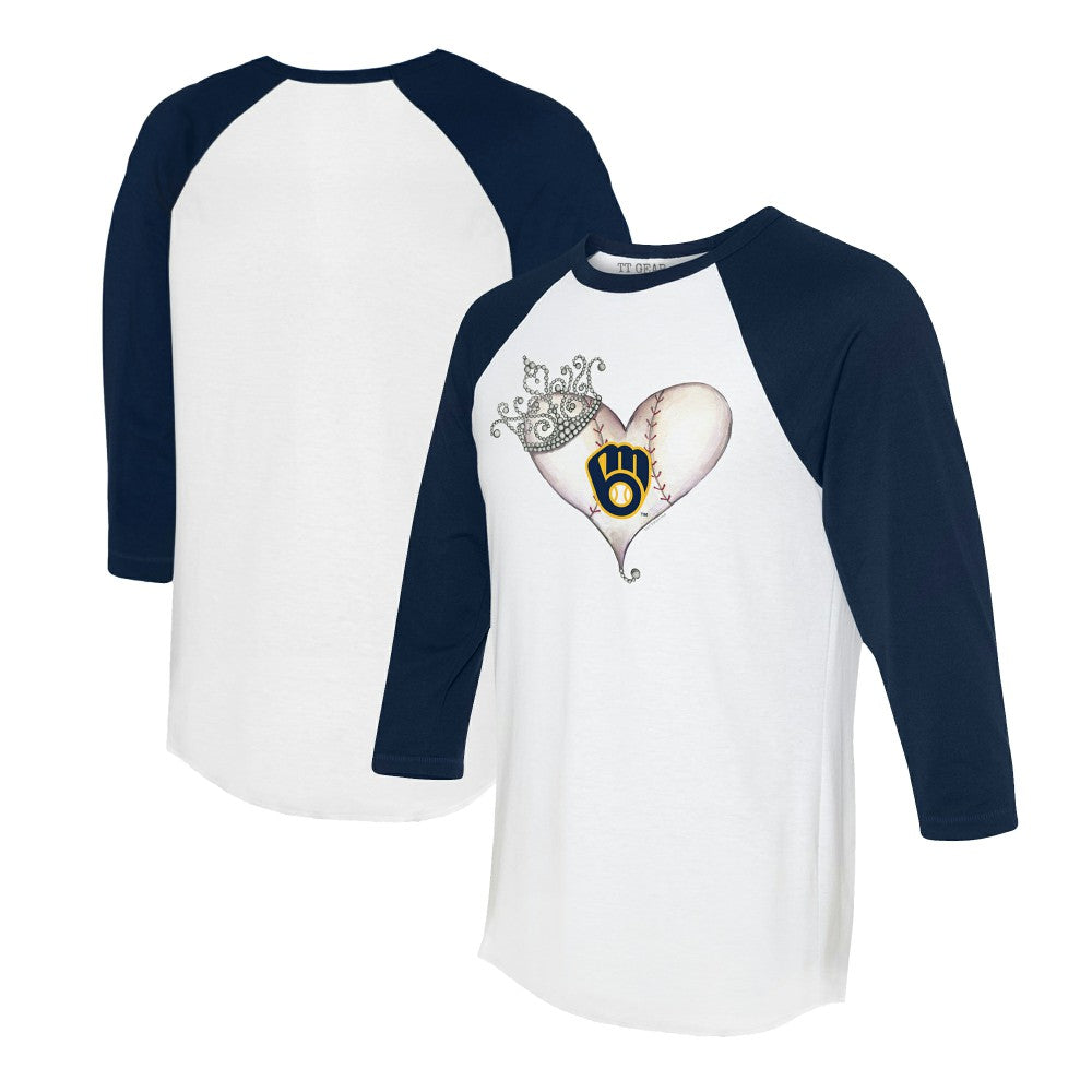 Milwaukee Brewers Tiny Turnip Unisex Tiara Heart 3/4-Sleeve Raglan T-Shirt - White/Navy - MLB Discount