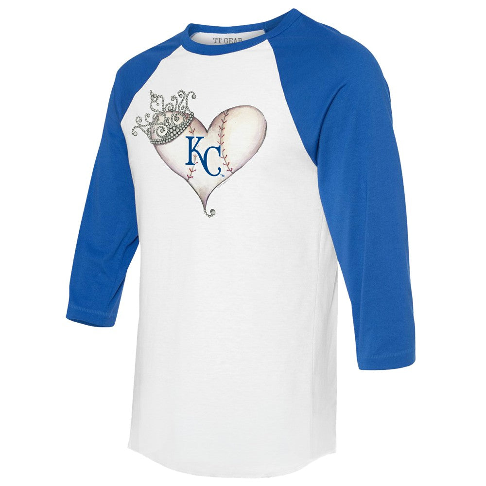 Kansas City Royals Tiny Turnip Unisex Tiara Heart 3/4-Sleeve Raglan T-Shirt - White/Royal - MLB Discount