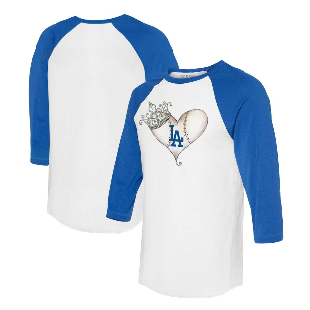 Los Angeles Dodgers Tiny Turnip Unisex Tiara Heart 3/4-Sleeve Raglan T-Shirt - White/Royal - MLB Sale