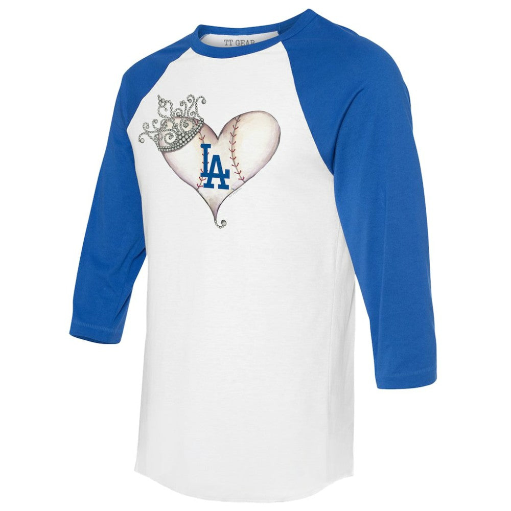 Los Angeles Dodgers Tiny Turnip Unisex Tiara Heart 3/4-Sleeve Raglan T-Shirt - White/Royal - MLB Sale