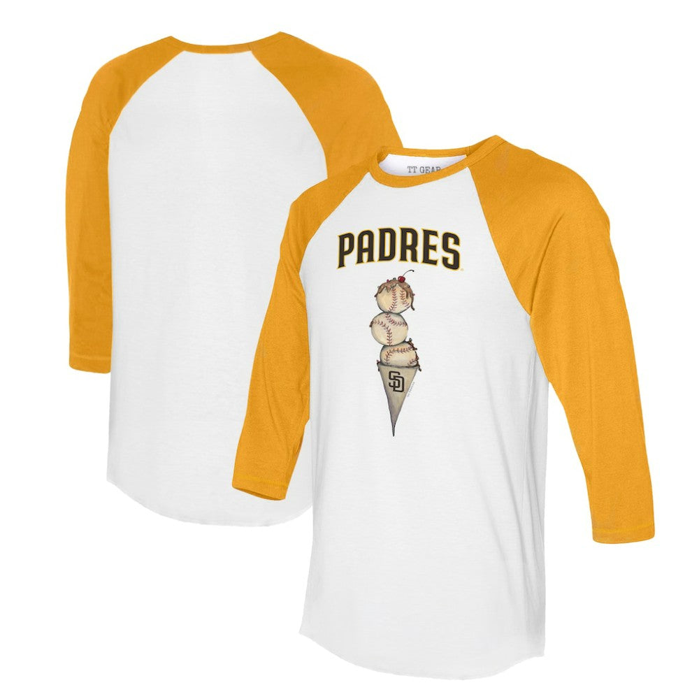 San Diego Padres Tiny Turnip Unisex Triple Scoop 3/4-Sleeve Raglan T-Shirt - White/Gold - MLB on Sale