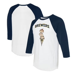 Milwaukee Brewers Tiny Turnip Unisex Triple Scoop 3/4-Sleeve Raglan T-Shirt - White/Navy - MLB Lifestyle