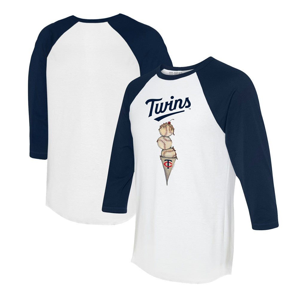 Minnesota Twins Tiny Turnip Unisex Triple Scoop 3/4-Sleeve Raglan T-Shirt - White/Navy - MLB Sale