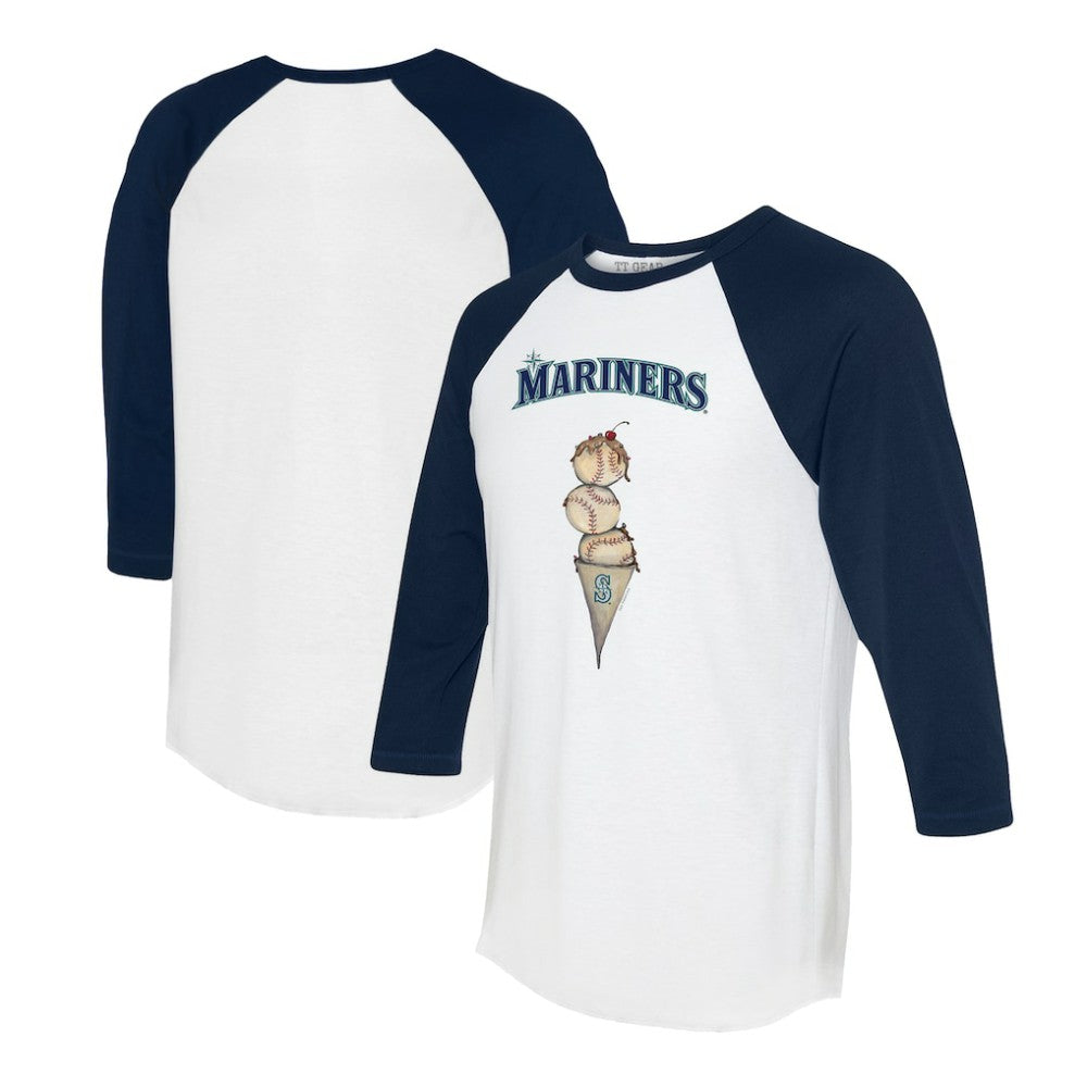 Seattle Mariners Tiny Turnip Unisex Triple Scoop 3/4-Sleeve Raglan T-Shirt - White/Navy - MLB on Sale