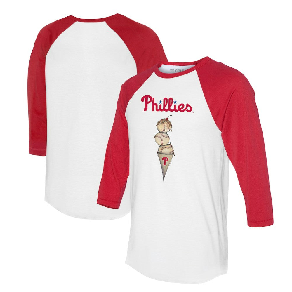 Philadelphia Phillies Tiny Turnip Unisex Triple Scoop 3/4-Sleeve Raglan T-Shirt - White/Red - MLB Online