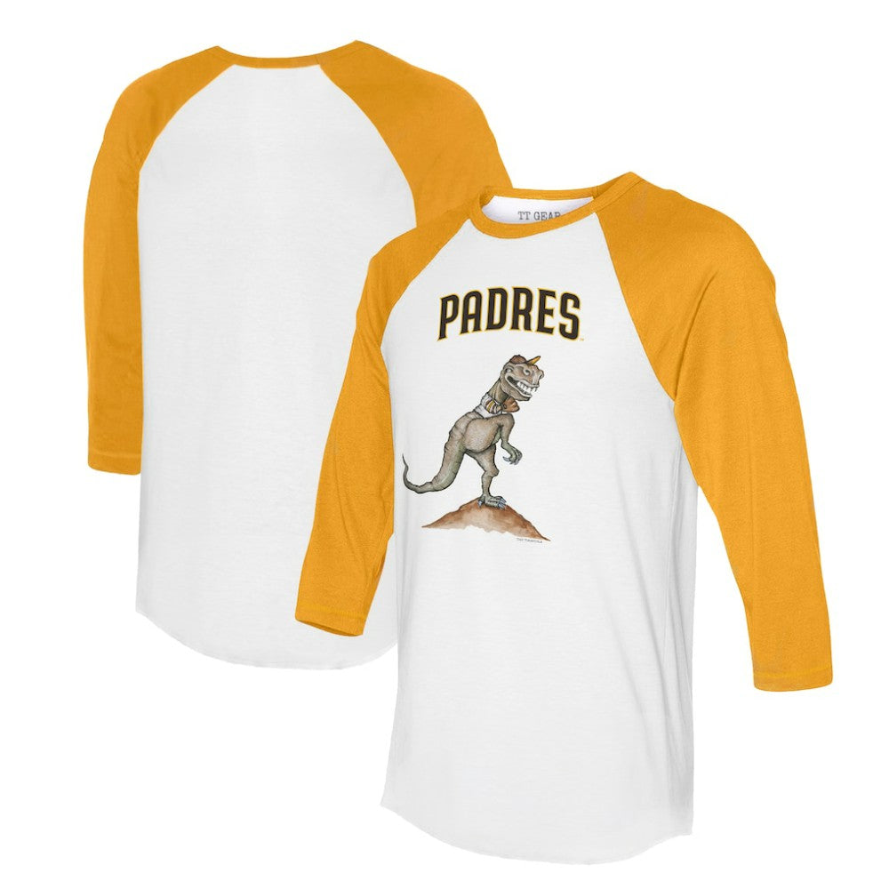 San Diego Padres Tiny Turnip Unisex TT Rex 3/4-Sleeve Raglan T-Shirt - White/Gold - MLB Online