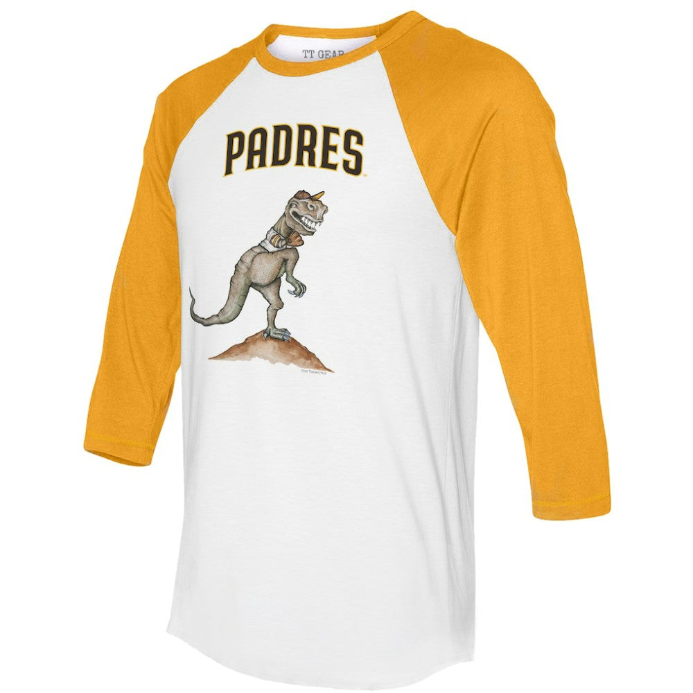 San Diego Padres Tiny Turnip Unisex TT Rex 3/4-Sleeve Raglan T-Shirt - White/Gold - MLB Online